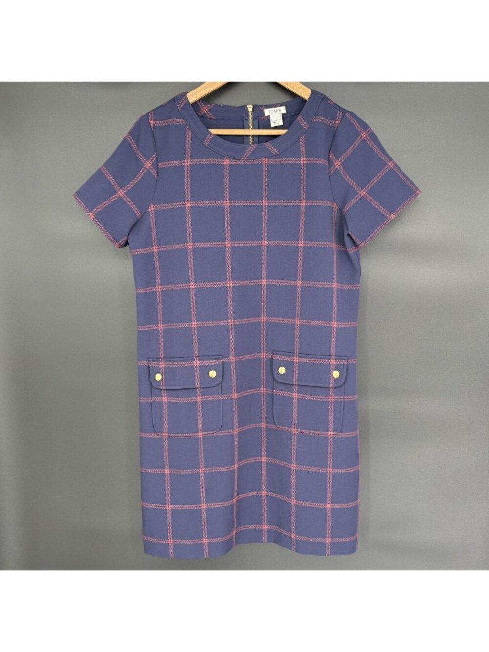 J.Crew Womens Windowpane Plaid Mini Shift Dress 4 Navy Preppy Dark Academia